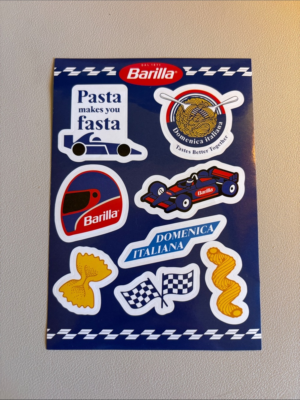 Official F1 2026 Montreal Barilla Pasta Racing Sticker Sheet - Blue, Red, Yellow